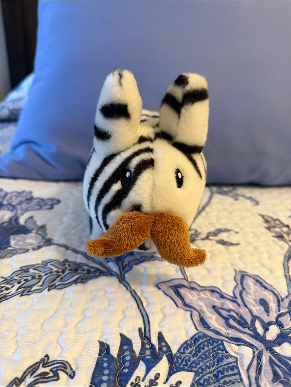 Plush Zebra Bunny with Brown Mustache - Soft Black & White Stuffed Animal